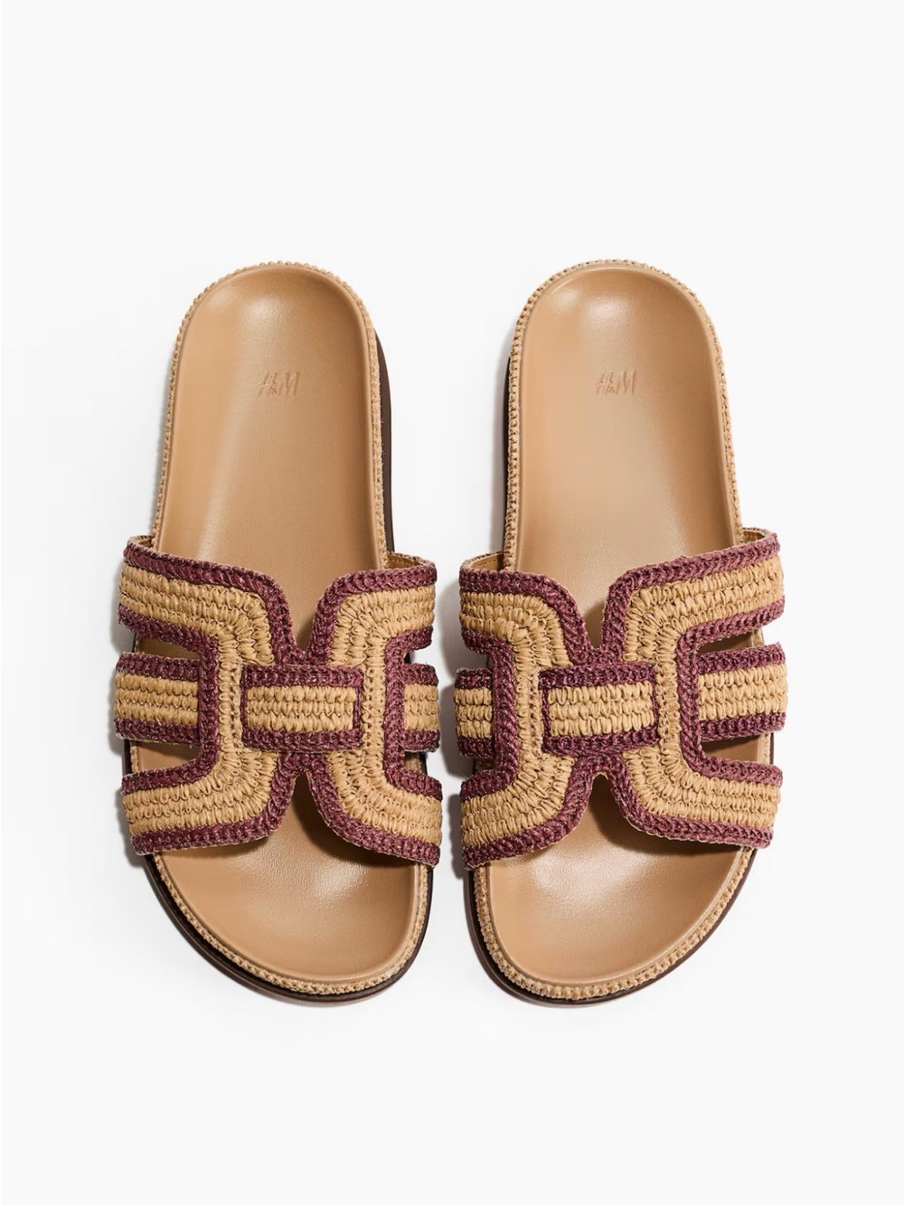 H&M Tan and Burgundy Crochet Slide Sandals